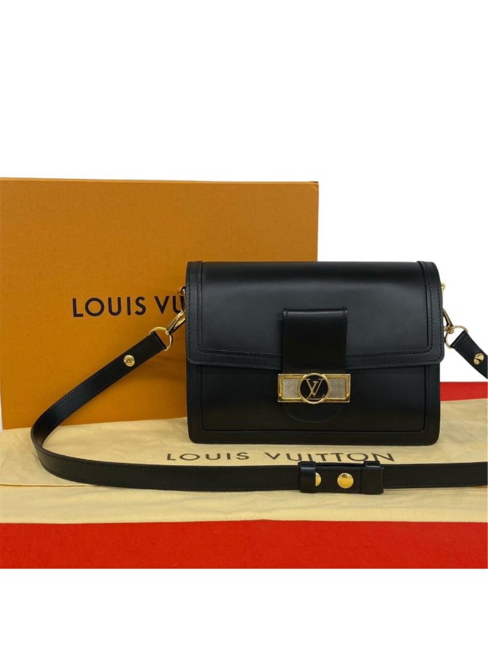 Louis Vuitton Dauphine MM Logo Leather Shoulder Bag Pochette Black